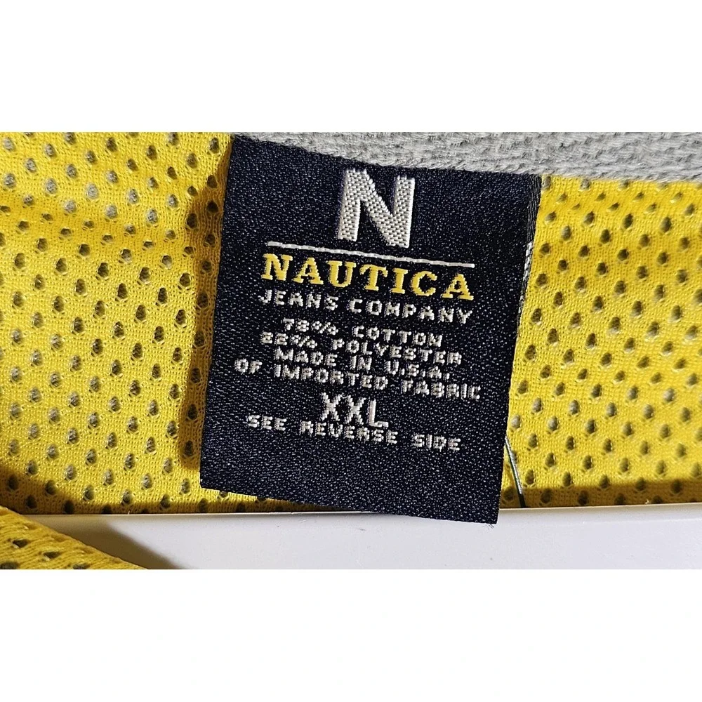 Nautica‎ Jeans Sleeveless Hooded Zip Up Jacket Mens XXL Gray Yellow Pockets New